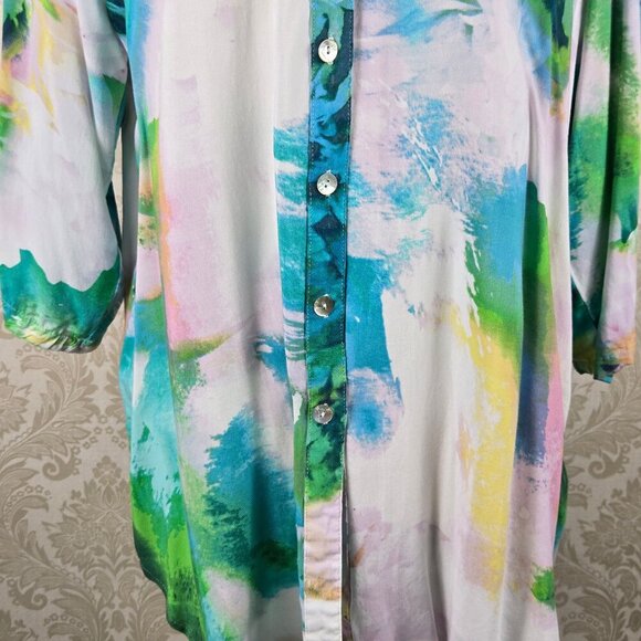 Anthropologie Fig & Flower XL Watercolor Floral Blouse Mother of Pearl Buttons - Picture 3 of 13